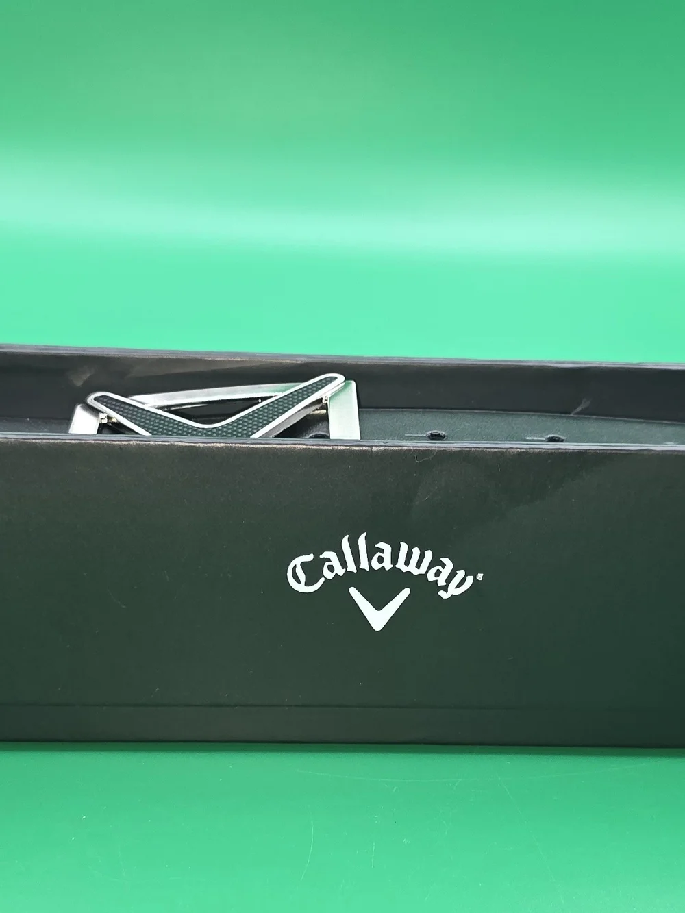 Callaway Black Leather Belt with Silver V Buckle Accent